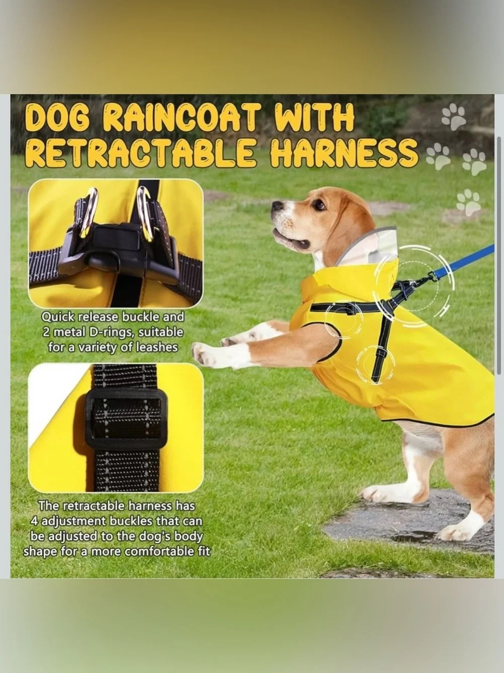 Dog Raincoat: Dog Rain Jacket with Reflective Harness & Removable Hood | Waterpr